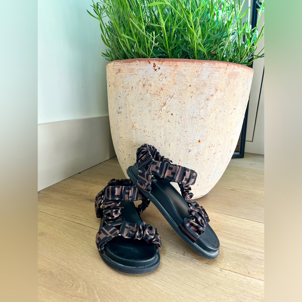Fendi
FF Monogram Satin Ruched Sport Sandals
